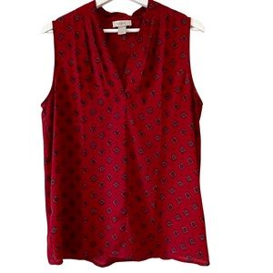 Loft Women’s size M dark red blouse sleeveless with small square design.